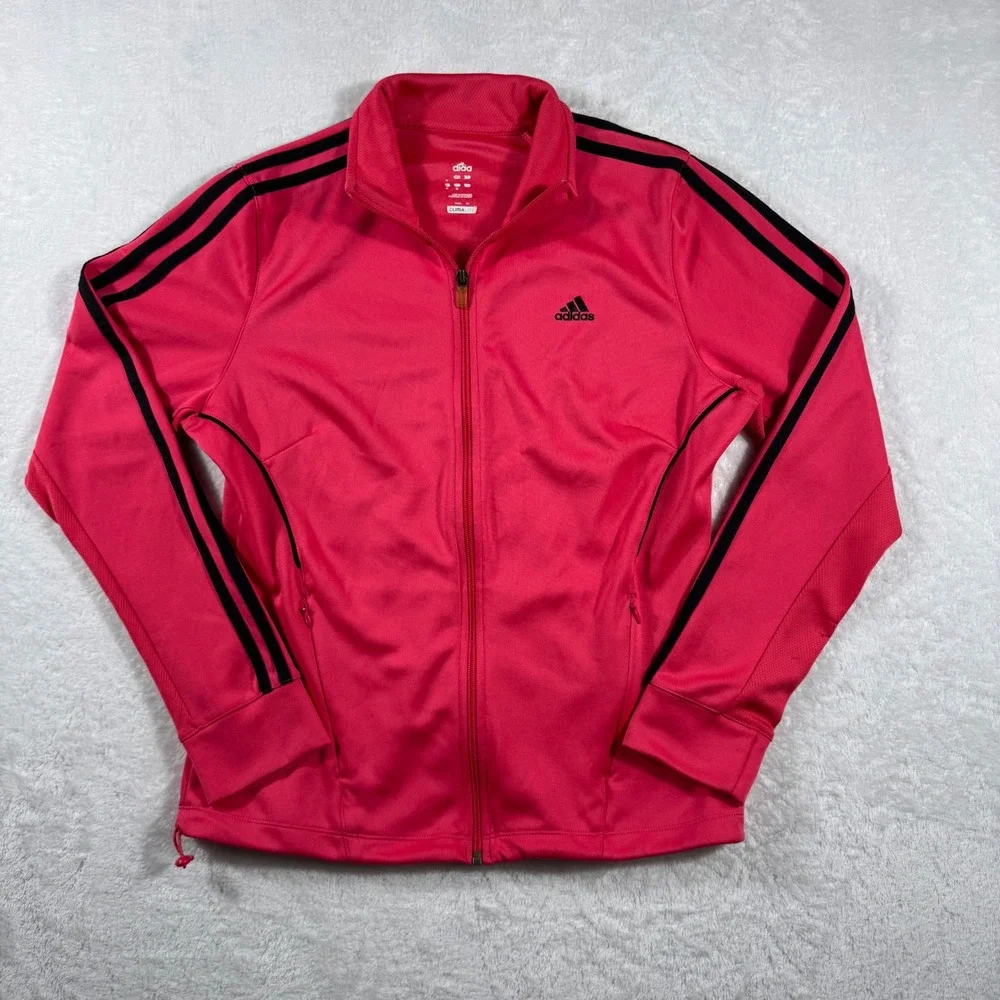 Adidas Girls Youth 14 Climalite Track Jacket Pink Black Full Zip Activewear